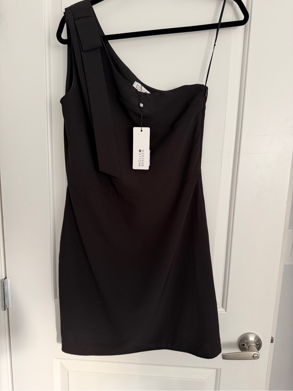 Molly Bracken Black One-Shoulder Mini Dress with Bow Detail